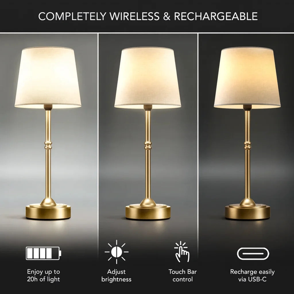 Blythe LED Table Lamp in elegant design, featuring a rechargeable cordless setup and touch control functionality for convenient lighting solutions. 4