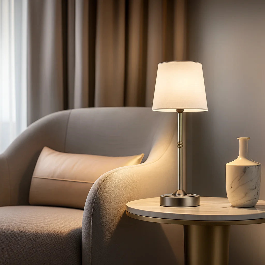 Blythe LED Table Lamp in elegant design, featuring a rechargeable cordless setup and touch control functionality for convenient lighting solutions. 7