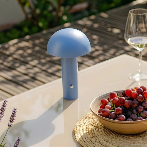 Dara Portable Table Lamp in matte blue, 25 cm tall, rechargeable and cordless, perfect for indoor and outdoor use. 1