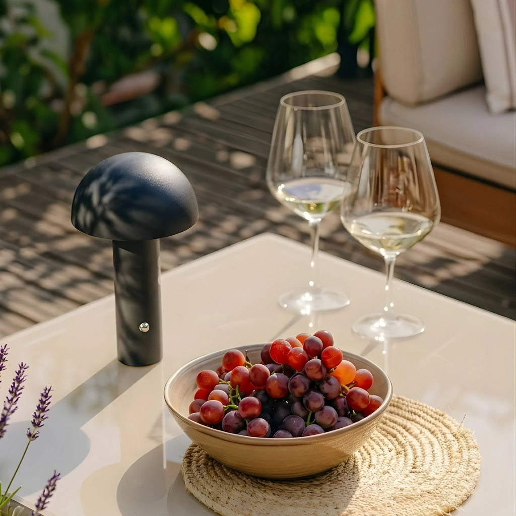 Dario Portable Table Lamp in green, featuring a rechargeable and cordless design, perfect for indoor and outdoor use. 2