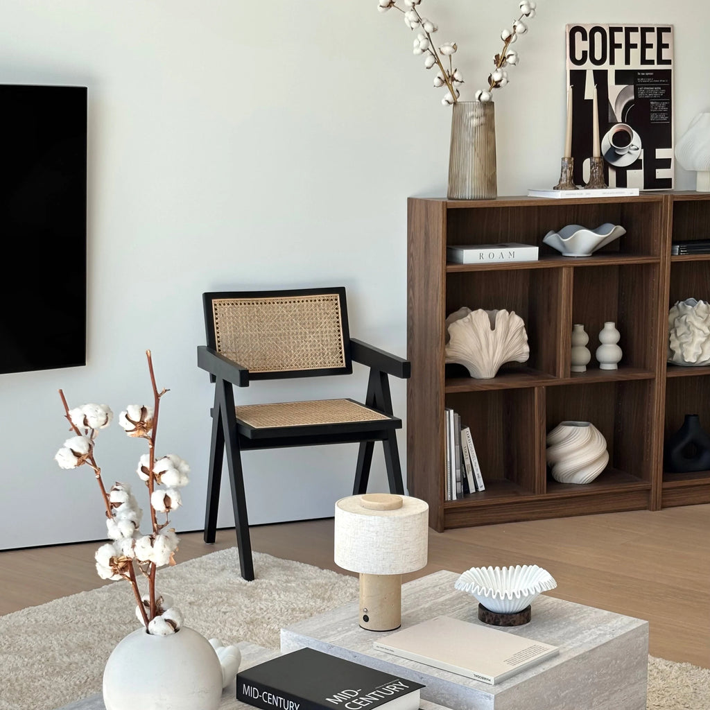 Mira Table Lamp in natural stone, portable and rechargeable, perfect for bedside or living room use. 2