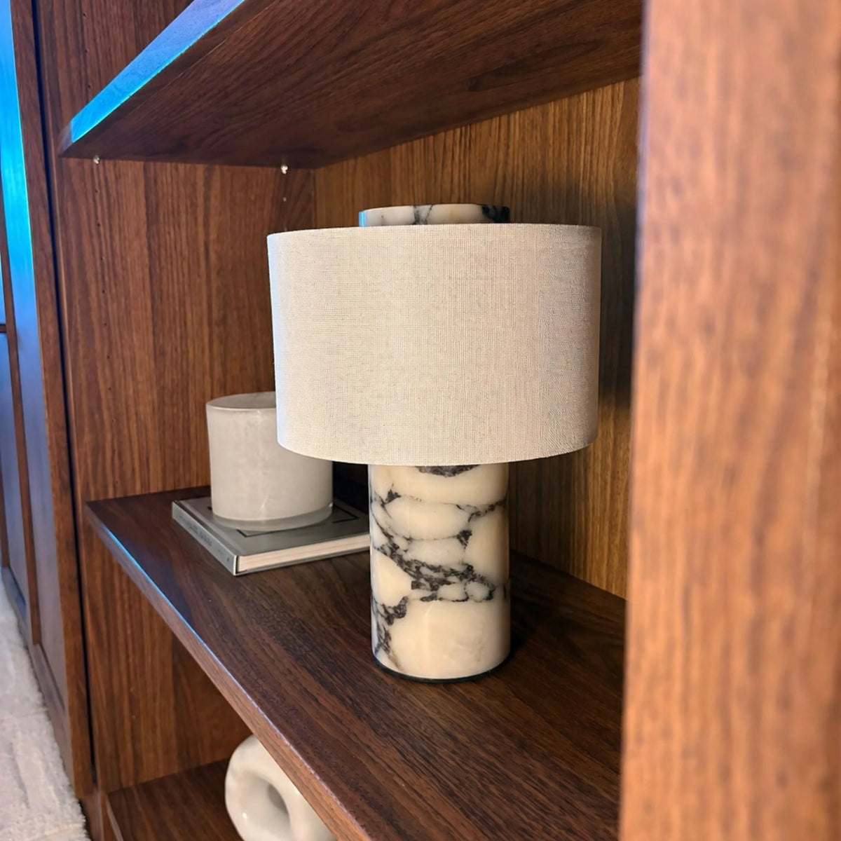 Rechargeable Mira Table Lamp with a stylish marble base, designed for cordless convenience and modern elegance. 3