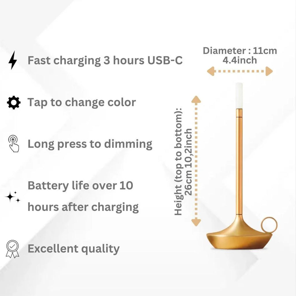 Wireless rechargeable Talia Table Lamp featuring a touch sensor and adjustable light settings, perfect for modern home decor and versatile lighting needs. 3